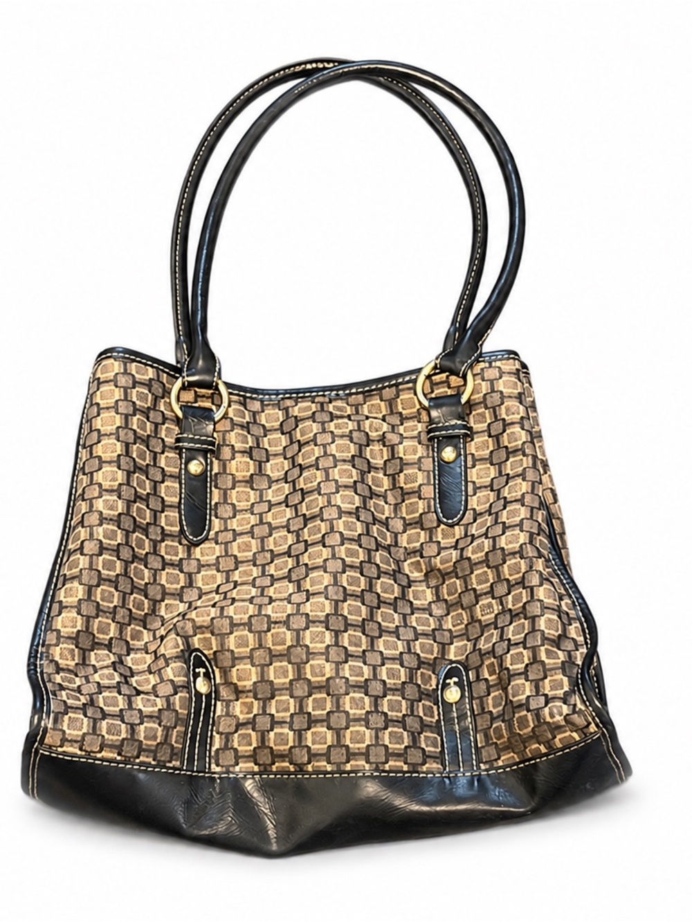 Merona Brown Black Geometric Y2K Shoulder Tote Bag